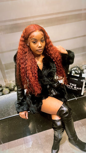 Customer photo review of CurlyMe Reddish Brown Color Water Wave Auburn Hair 13x4 Lace Front Wigs Pre Plucked