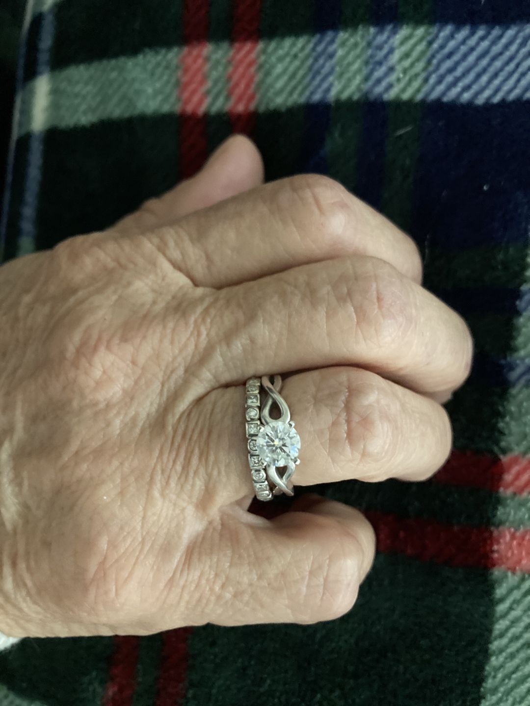 Customer photo review of Alternating Round And Princess Cut Moissanite Bezel Set Half Eternity Wedding Band