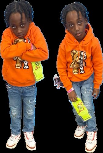 Customer photo review of Kids Teddy Robot Raw Drip White Chenille Hoodie
