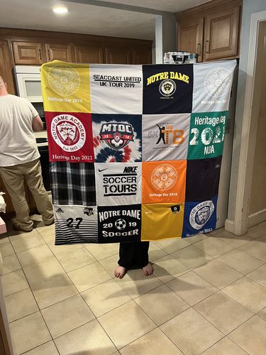 T-shirt quilt featuring notre dame soccer team by Stacy from MA