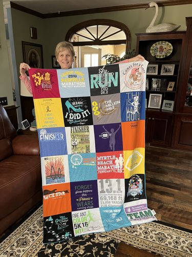 T-shirt quilt with running, marathon events themes by Teri from SC