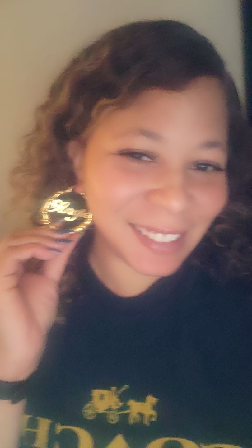 Customer photo review of 2" Bamboo Name Earrings