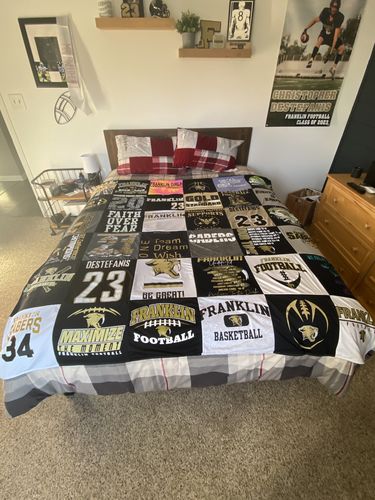 T-shirt quilt featuring franklin football, franklin basketball by Jean from WI