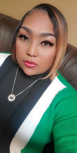 Customer photo review of Cheri Longline Color Block Cardigan (Green/Ivory/Black)