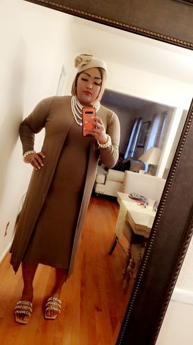 Customer photo review of From Work To Happy Hour Ribbed Dress Set (Dusty Olive)