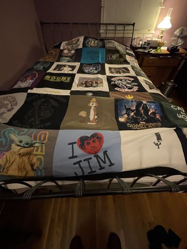 T-shirt quilt with pop culture, movies themes by Brenda from MA