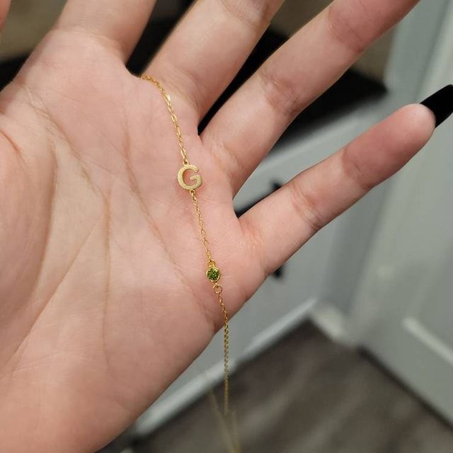 Customer photo review of Birthstone Initial Necklace