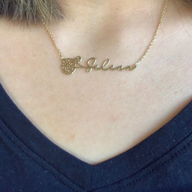 Customer photo review of Horizontally Birth Flower Name Necklace