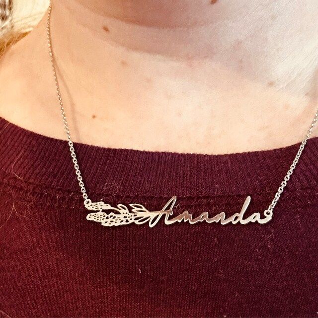 Customer photo review of Horizontally Birth Flower Name Necklace