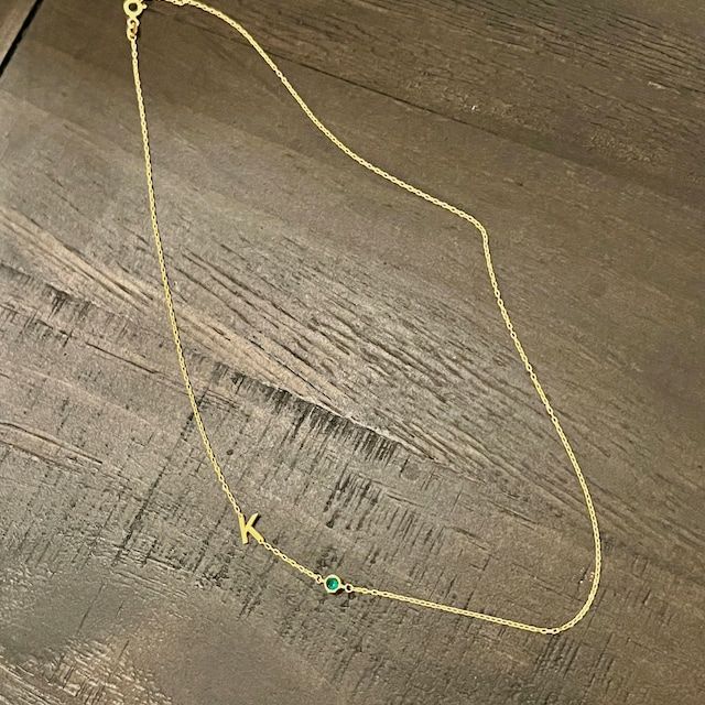 Customer photo review of Birthstone Initial Necklace