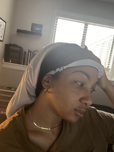 Customer photo review of Tiffany Satin Braid Bonnet