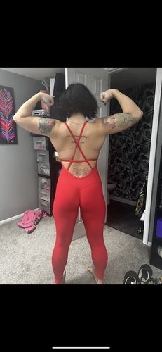 Customer photo review of Red Scrunch Butt Form Fitting Jumpsuit
