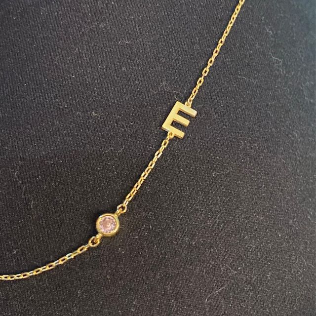 Customer photo review of Birthstone Initial Necklace