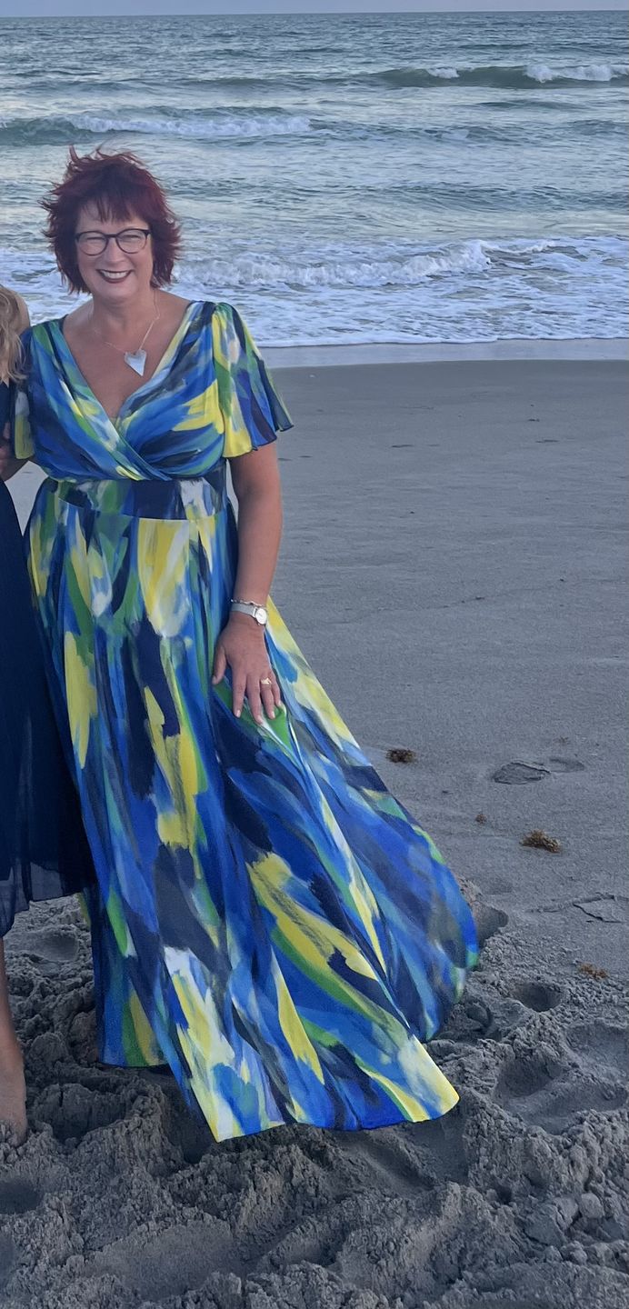Customer photo review of Isabelle Blue Yellow Float Sleeve Maxi Dress