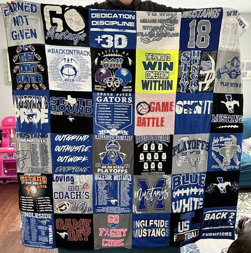 T-shirt quilt featuring ingleside mustangs by Morgan from TX