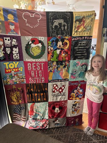 T-shirt quilt with disney, movies themes by Emily from WI