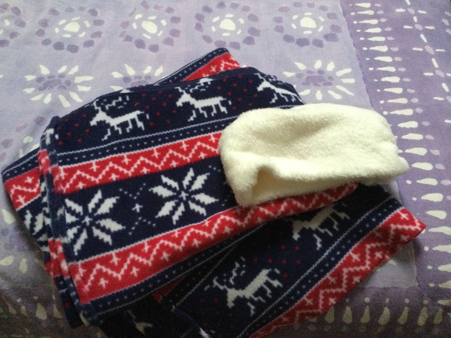 Customer photo review of Navy and Red Reindeer Anti Pill Polar Fleece Fabric