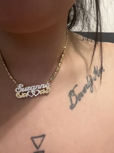 Customer photo review of The Double Plated Infinite Love Name Necklace with Hugs and Kisses Chain