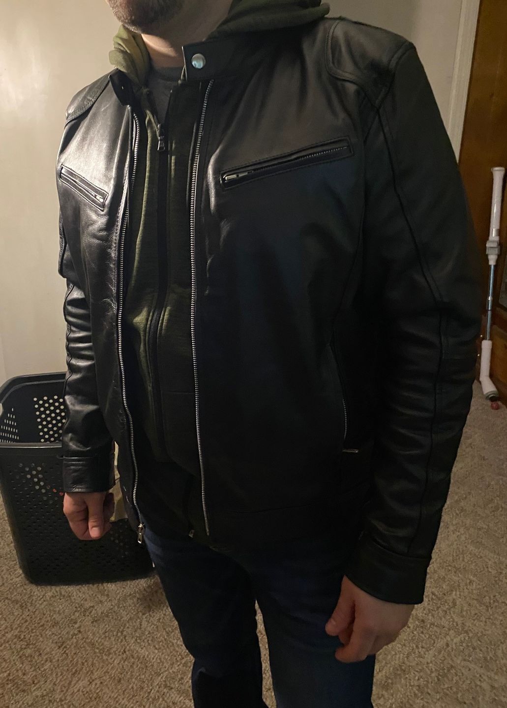Customer photo review of Black Moto Leather Jacket