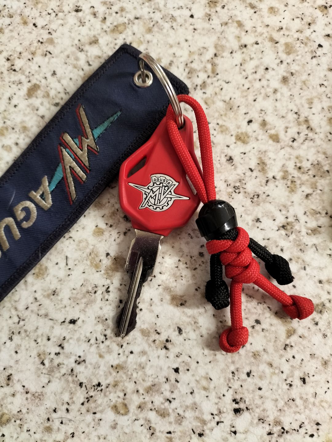 Customer photo review of Black Red Biker Buddy Paracord Keychain