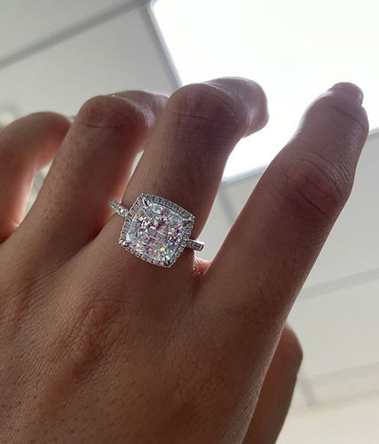 Customer photo review of Louily Halo Cushion Cut Engagement Ring In Sterling Silver