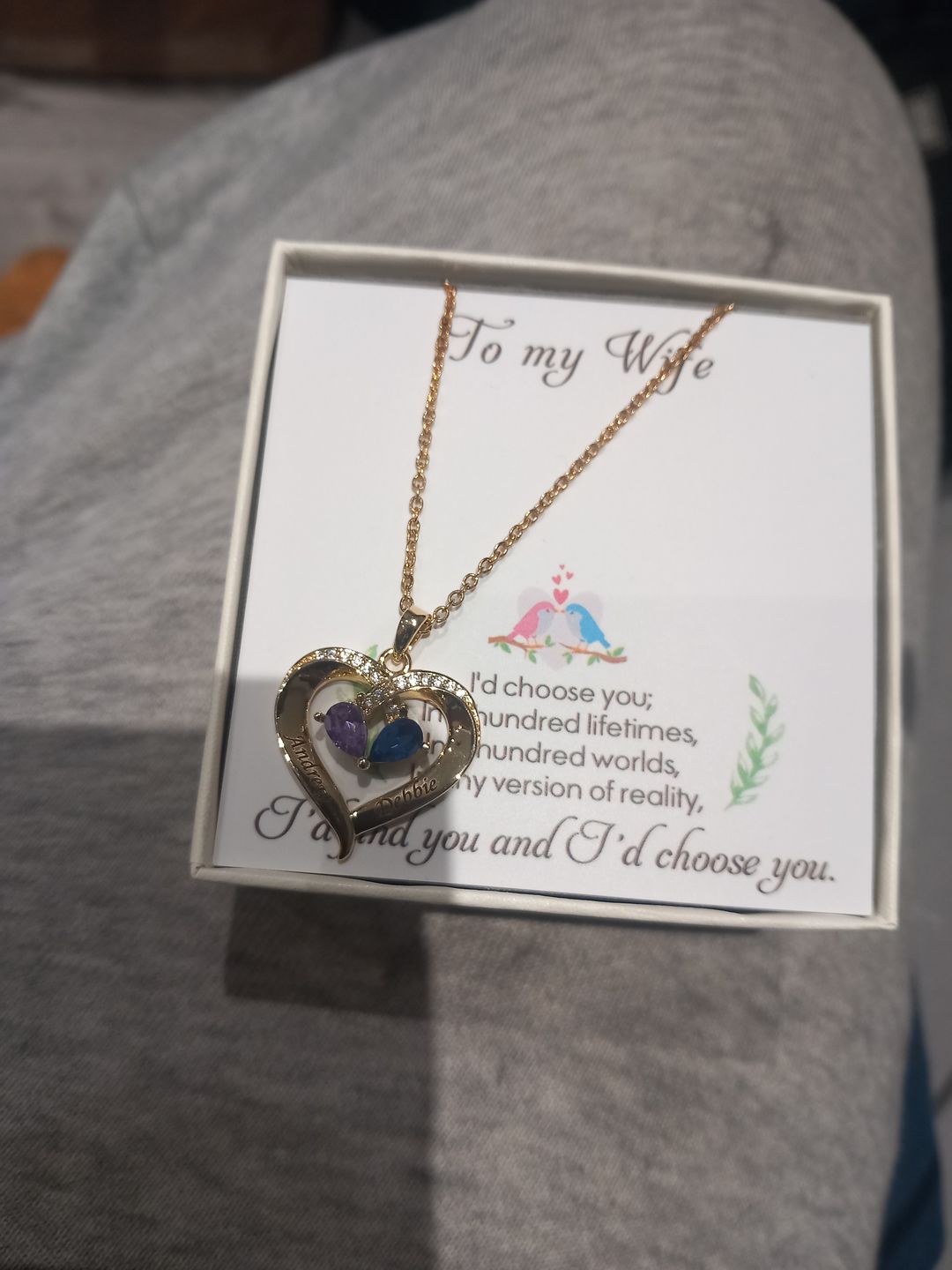 Customer photo review of Valentine's Day Gift Forever Love Birthstone & Diamond Heart Pendant Necklace
