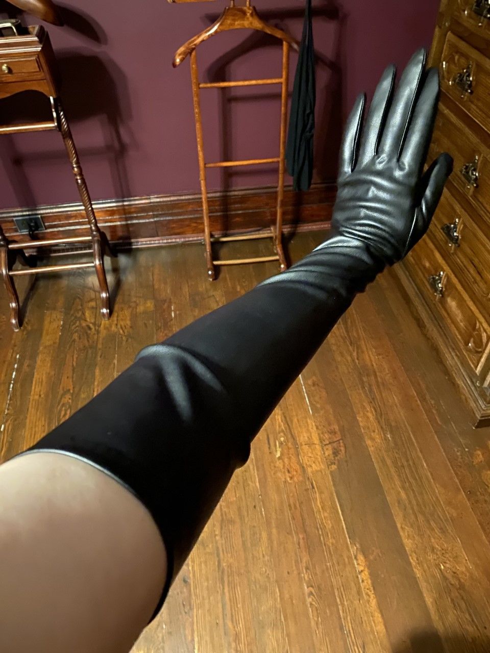 Customer photo review of Faux Leather Opera Gloves in Black