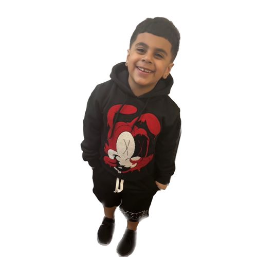 Customer photo review of Kids RAW Nights Red Chenille Hoodie - Black