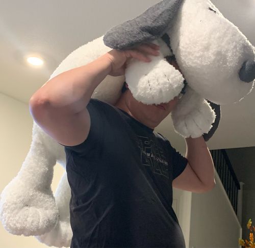 Customer photo review of Snoopy Cuddle Buddy Plushie