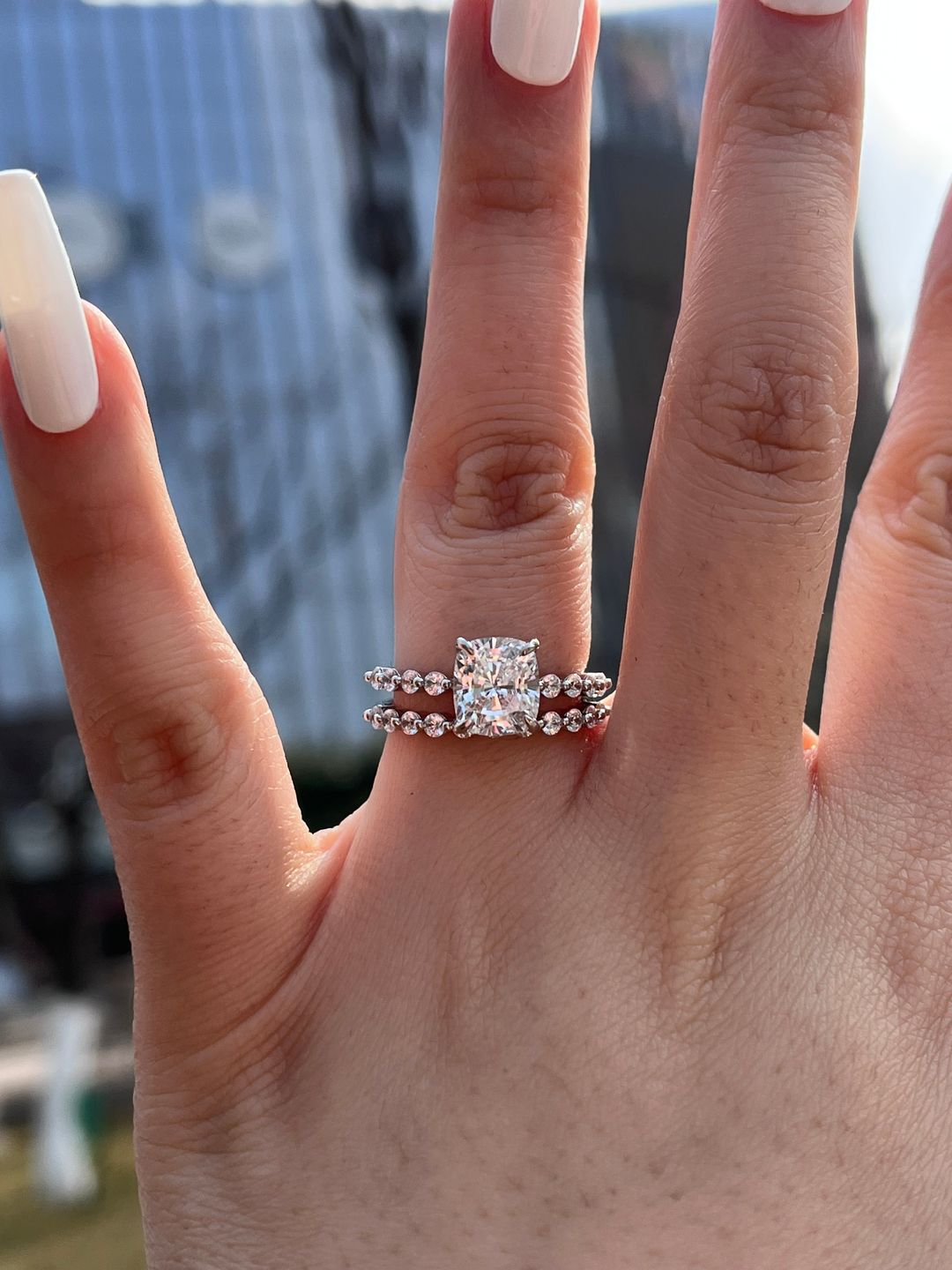 Customer photo review of S925 Exquisite 2.0 Carat Cushion Cut Women's Wedding Ring Set In Sterling Silver