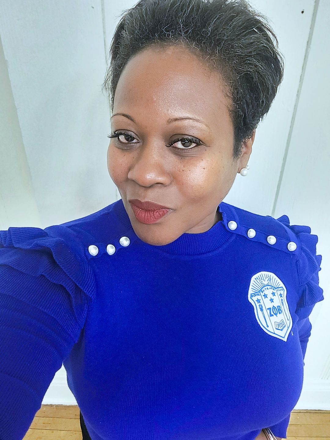 Customer photo review of ZPhiB - Pearled Ruffle Sleeve Sweater