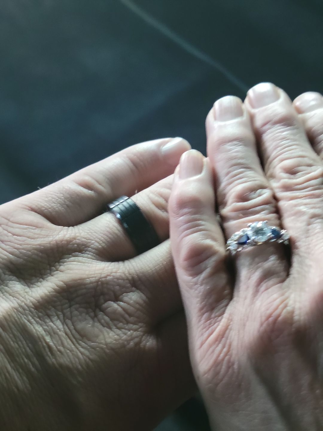 Customer photo review of Five Stone Moissanite And Sapphire Engagement Ring