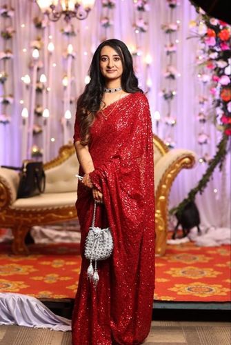 Customer photo review of ROMANTIC RED GEORGETTE HEAVY SEQUINS EMBROIDERY SAREE