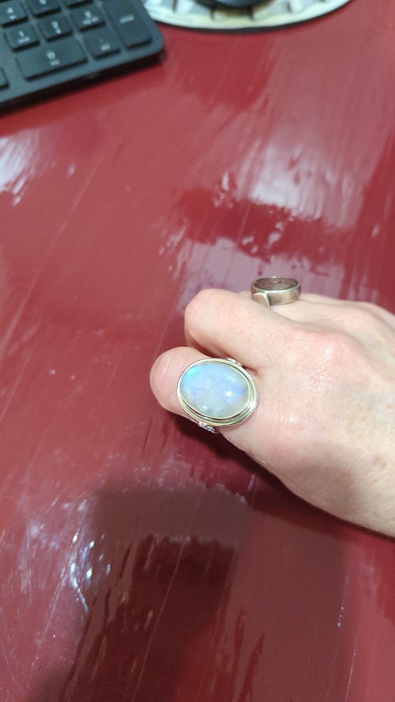 Customer photo review of Sterling Silver Rainbow Moonstone Ring