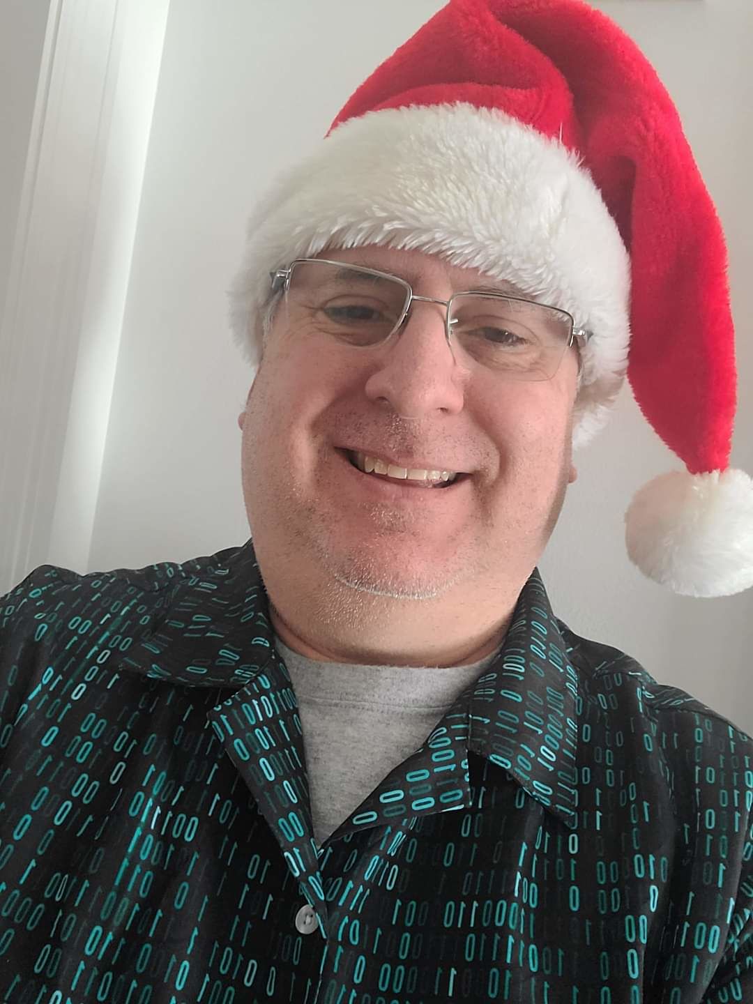 Customer photo review of Binary Computer 1s and 0s Teal Black Button Up Shirt