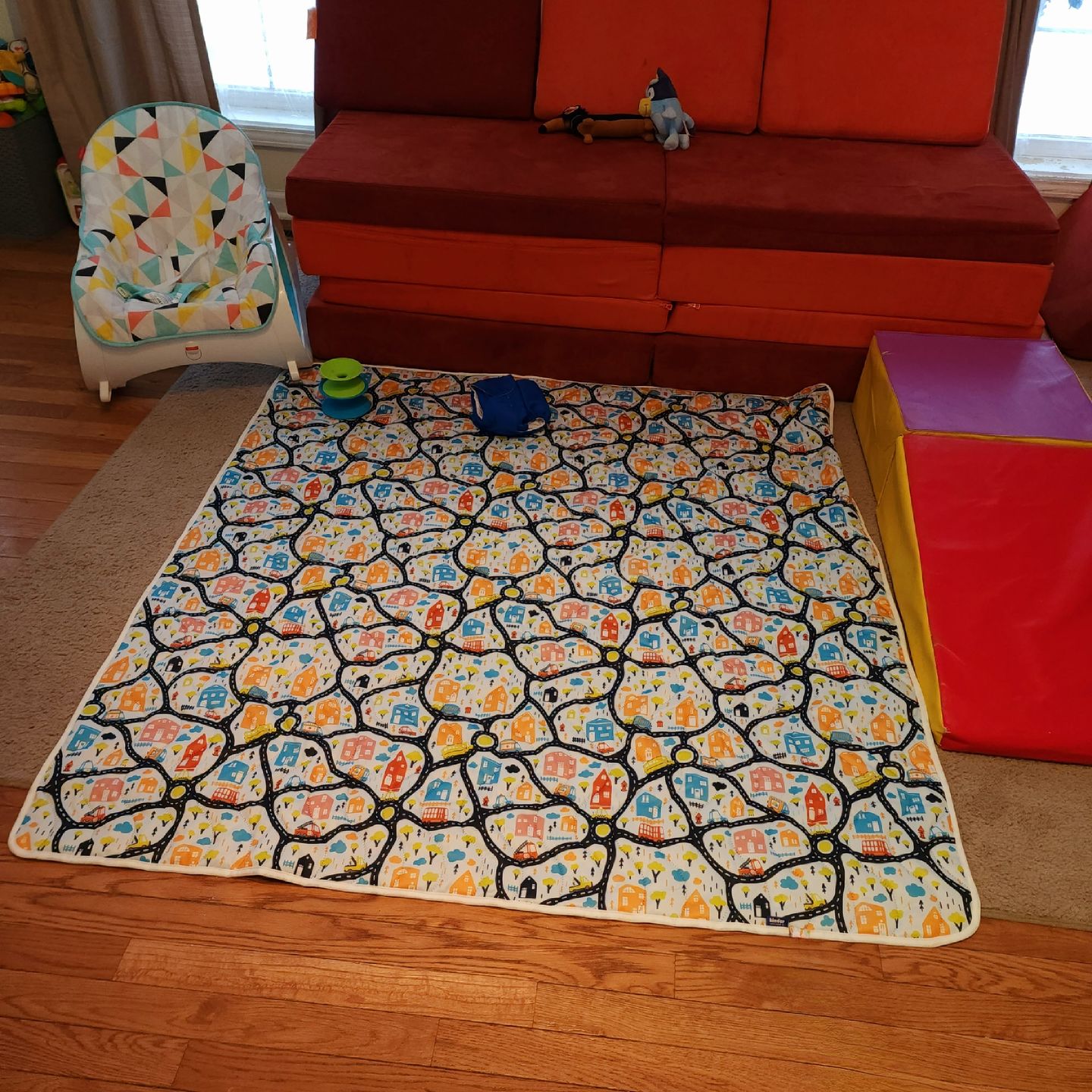 Customer photo review of Patterned Machine Washable Reversible Indoor/Outdoor Quilted Water Resistant Play Mat Blanket