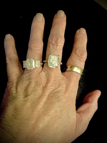 Customer photo review of Louily Luxurious Two-Tone Three Stone Radiant Cut Engagement Ring In Sterling Silver