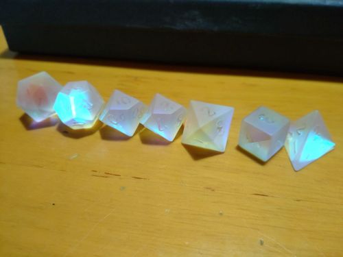 Customer photo review of Raised Fantastic Glass  DnD D&D Dice Set