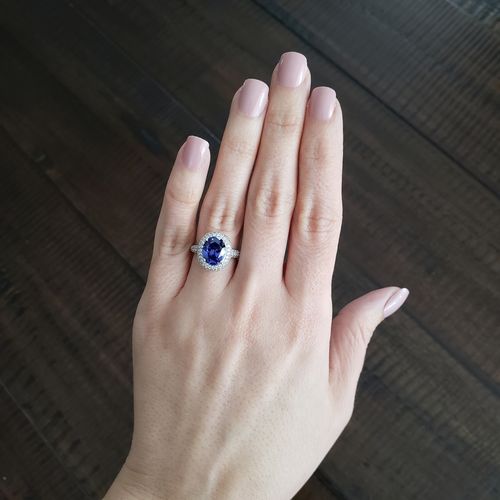 Customer photo review of Halo Blue Oval CZ Ring in Sterling Silver