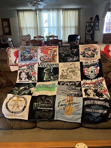 T-shirt quilt with motorcycle racing, supercross themes by Sherilyn from TX
