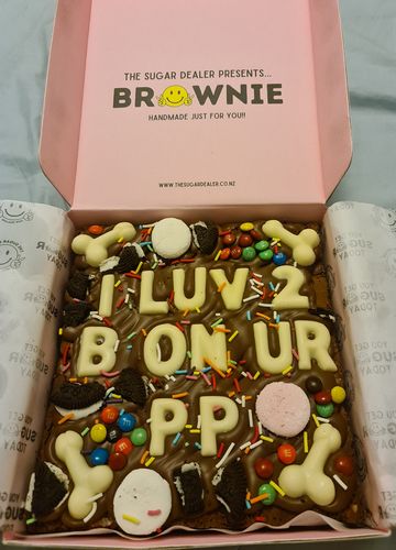 Customer photo review of Custom message dick brownie