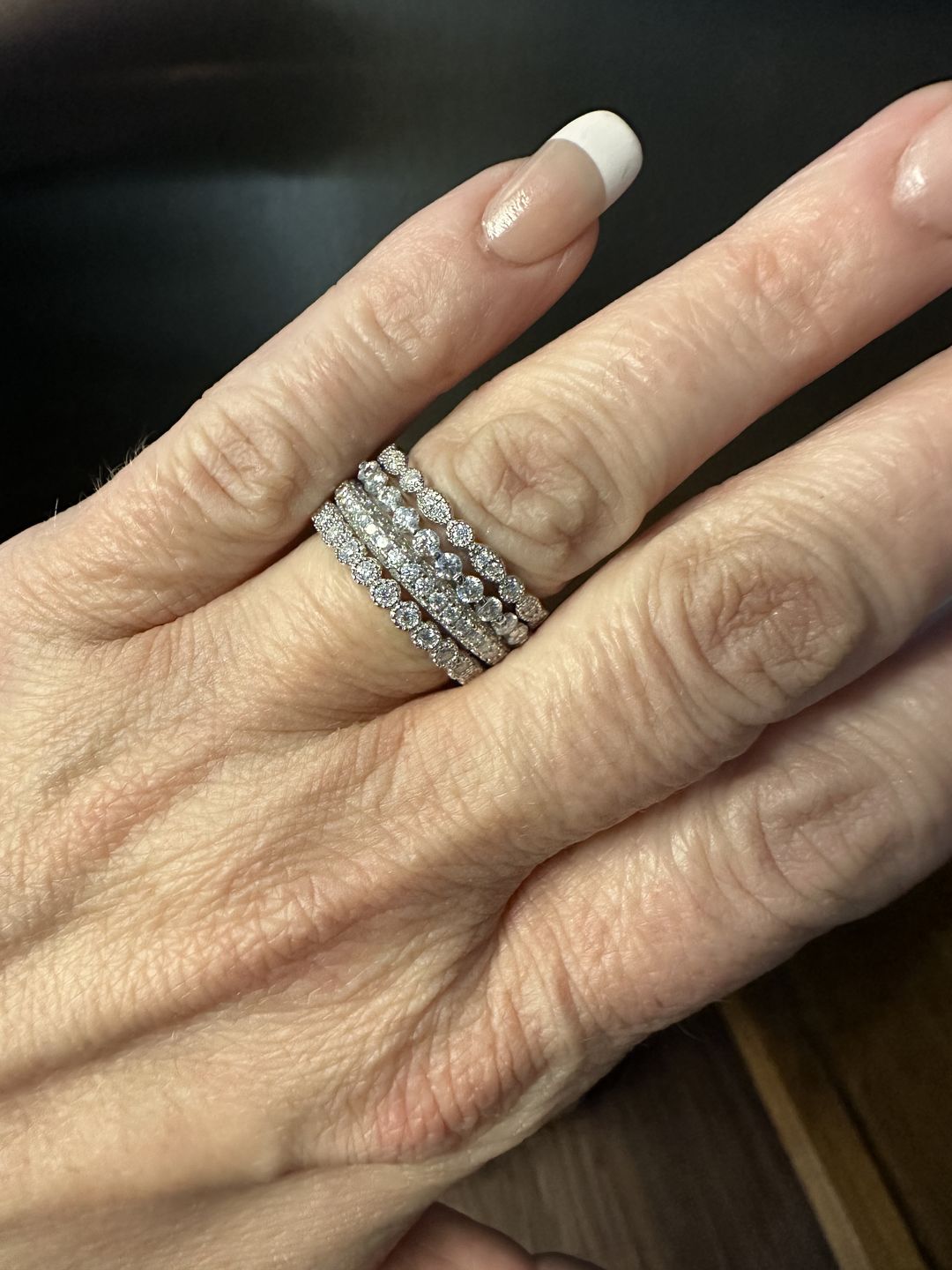 Customer photo review of Milgrain Marquise and Dot Moissanite Half Eternity Wedding Band Ring In Sterling Silver