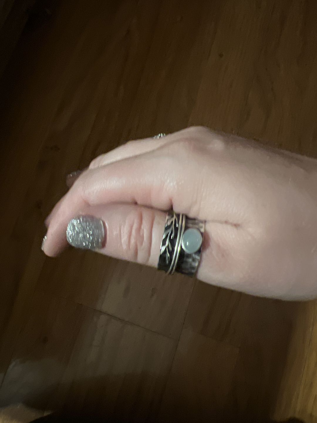 Customer photo review of Aquamarine Leaf Spinner ring Sterling Silver