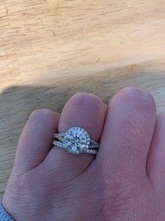 Customer photo review of Moissanite Round Half Eternity Sterling Silver Wedding Band Stackable Ring