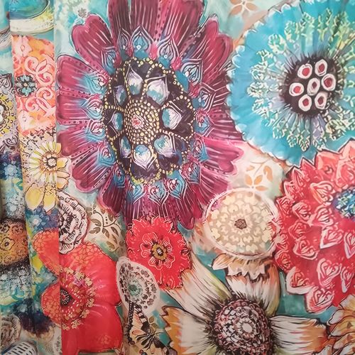Customer photo review of Elegant Painted Flowers Fabric Shower Curtain