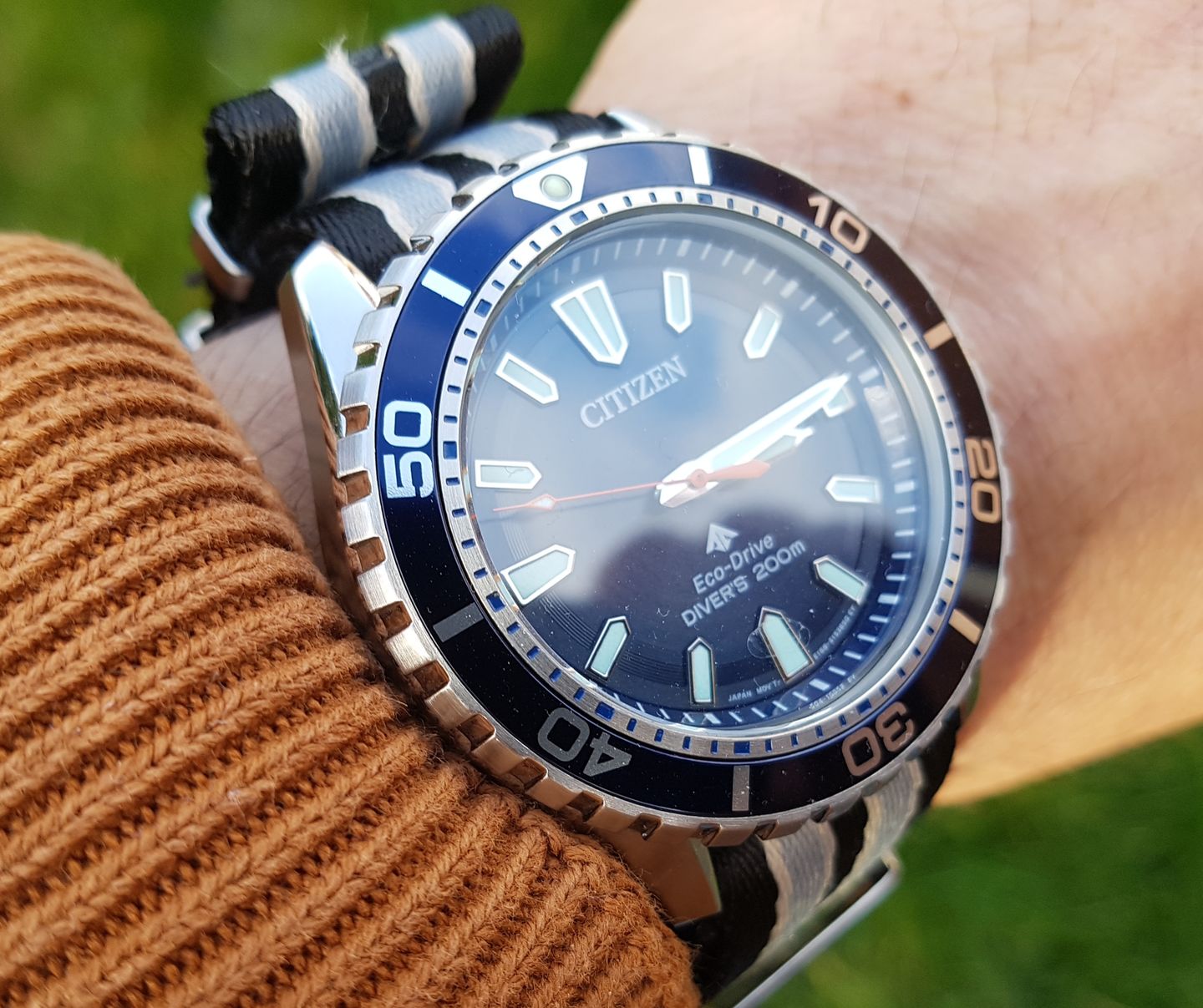 Customer photo review of Premium Woven Military Style Watch Strap - Black, Grey and Beige (No Time To Die Strap)