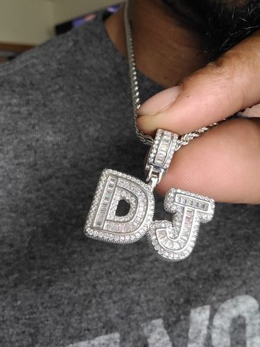 Customer photo review of Custom 18k Gold Baguette Diamond Bold Letters
