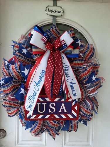 Customer photo review of Wreath Sign, 12.5"L X 6"H Usa Sign W/Glitter Red/White/Blue AP8807, DecoExchange, Sign For Wreath