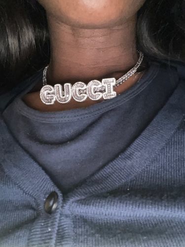 Customer photo review of Custom 18k Gold Baguette Diamond Bold Letters