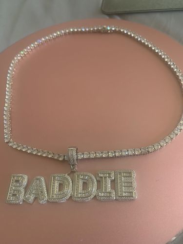Customer photo review of Custom 18k Gold Baguette Diamond Bold Letters